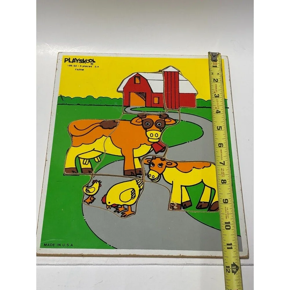Vintage Playskool Wooden Puzzle Lot 3 Complete 1970s Dogs Farm Big Bird Sesame S